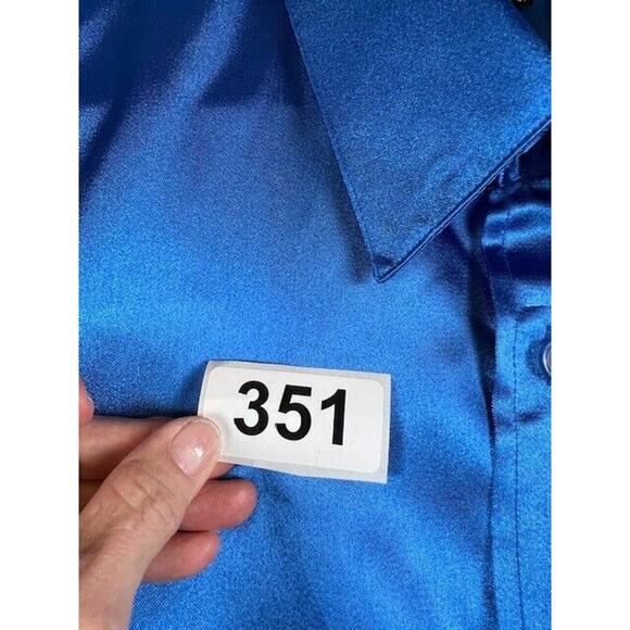 Money Collection Mens 18.5 36 37 Blue Button Up Long Sleeve Polyester - Picture 6 of 6